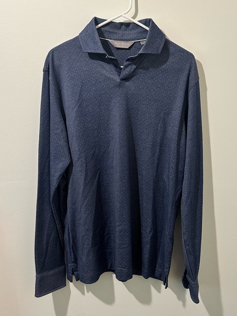 Daniel Cremieux Men's Long-Sleeve Polo in Navy with Micro Dot
